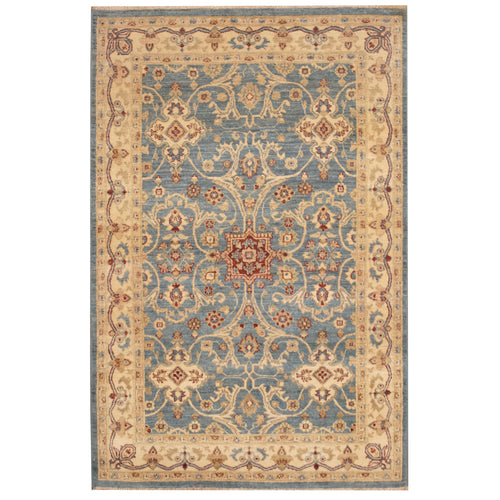Blue Afghan Hand-Knotted  Rug Oushak Design  Size 4' x 6'