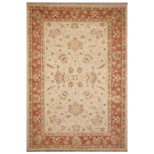 Beige Traditional  Floral Afghan Oushak Design Rug Hand Knotted Size 4' x 5'8