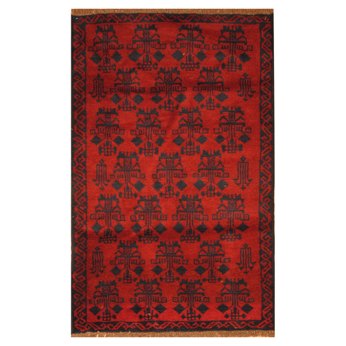 Red Afghan Baluchi Tribal Rug Hand Knotted Size 2'9
