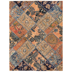 Mix Color Pakistani Patchwork Rug Hand Knotted Size 4'10" x 6'4"
