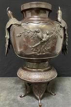 Load image into Gallery viewer, Vintage Oriental Bronze Vase with Birds Handles