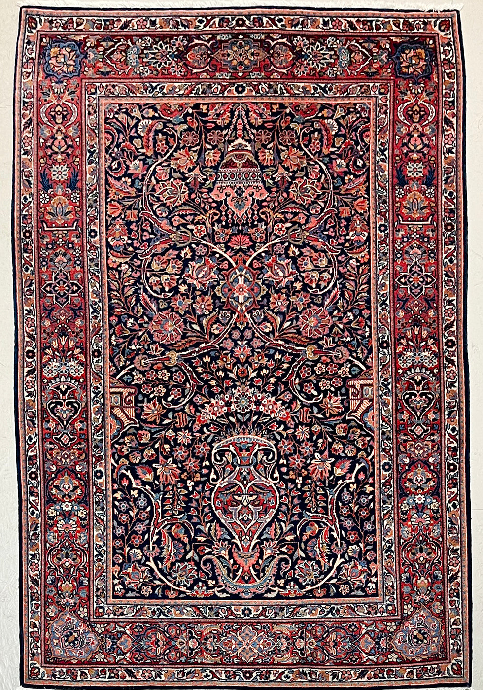 ANTIQUE PERSIAN KASHAN DABIR RUG SIZE: 3'6