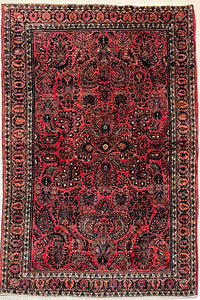 ANTIQUE PERSIAN SAROUK MOHAJERIN RUG SIZE: 4'1" x 6'2