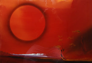 Crimson Horizon oil on Paper by Memarian