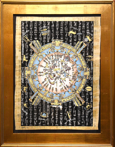 Dendera Zodiac on Papyrus, Signed by Adel Ghabour