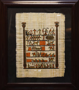 Egyptian Agricultural Scene on Papyrus, Signed AM
