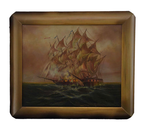 Naval Engagement at Dusk Oil On Canvas