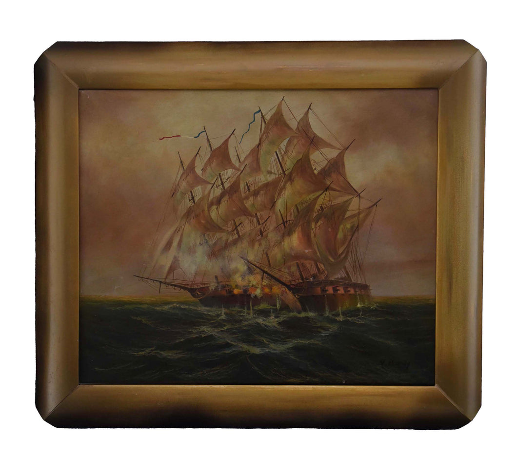 Naval Engagement at Dusk Oil On Canvas