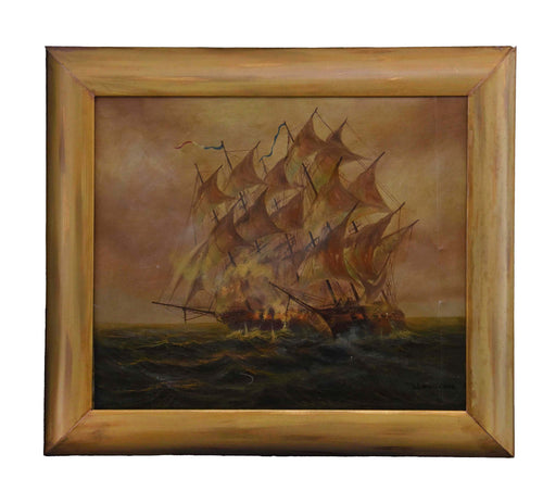 Naval Engagement at Dusk Oil On Canvas by William Can