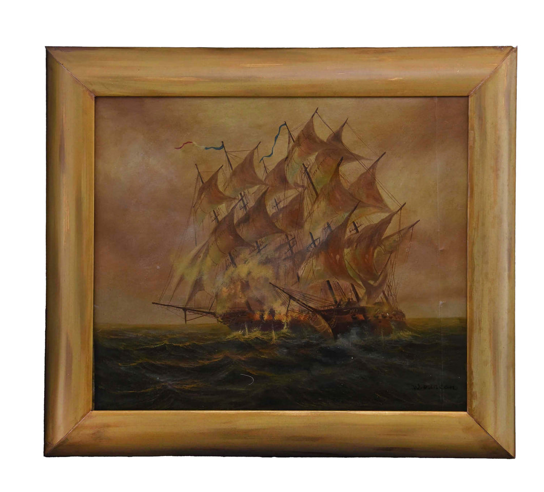 Naval Engagement at Dusk Oil On Canvas by William Can
