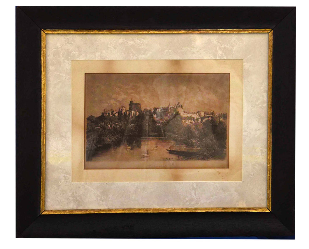 Antique  Engraving View of Windsor Castle from the Thames