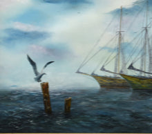 Load image into Gallery viewer, Moored Tall Ships, Oil On Canvas