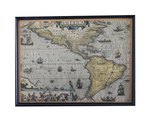 Framed Historical Map of the Americas - Jodocus Hondius (c. 1606)