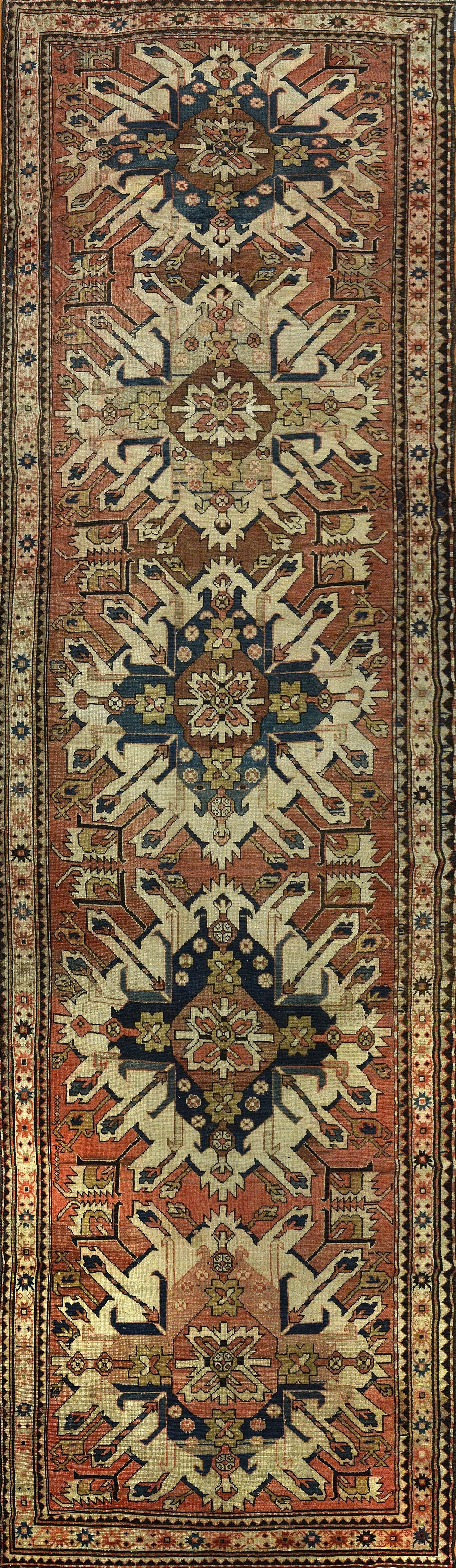 Antique Caucasian Kazak Eagle Runner, Circa 1890