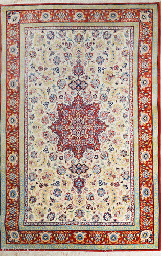 Vintage Silk Foundation Isfahan Persian Rug