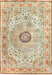 Vintage Qum Persian Silk Rug