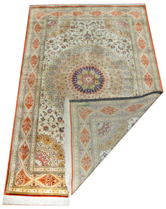 Vintage Qum Persian Silk Rug