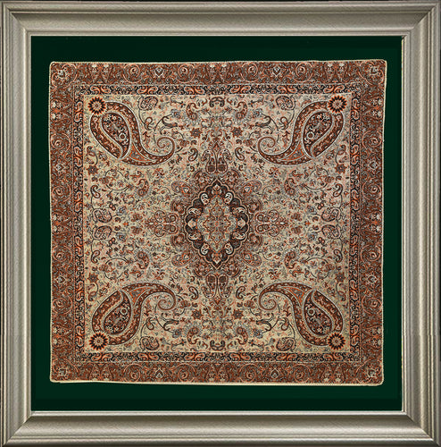 Persian Silk Termeh Tapestry Dogol Medallion Two Flowers