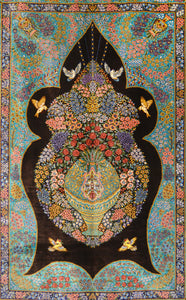 Vintage  Qum Silk Persian Rug Circa 1970