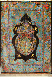 Vintage  Qum Silk Persian Rug Circa 1970