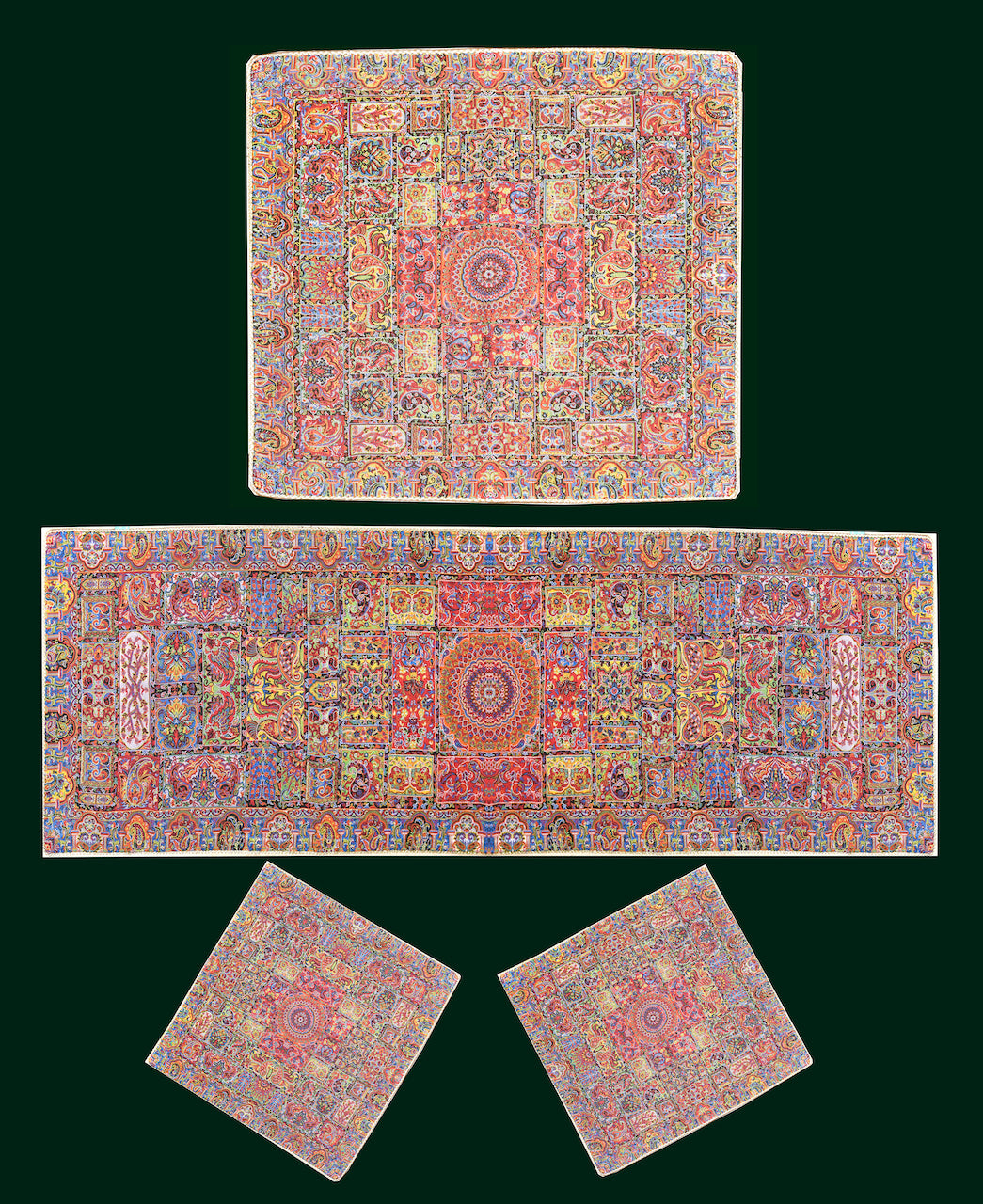 Set Of Persian Silk Termeh Tapestry Soltani Design