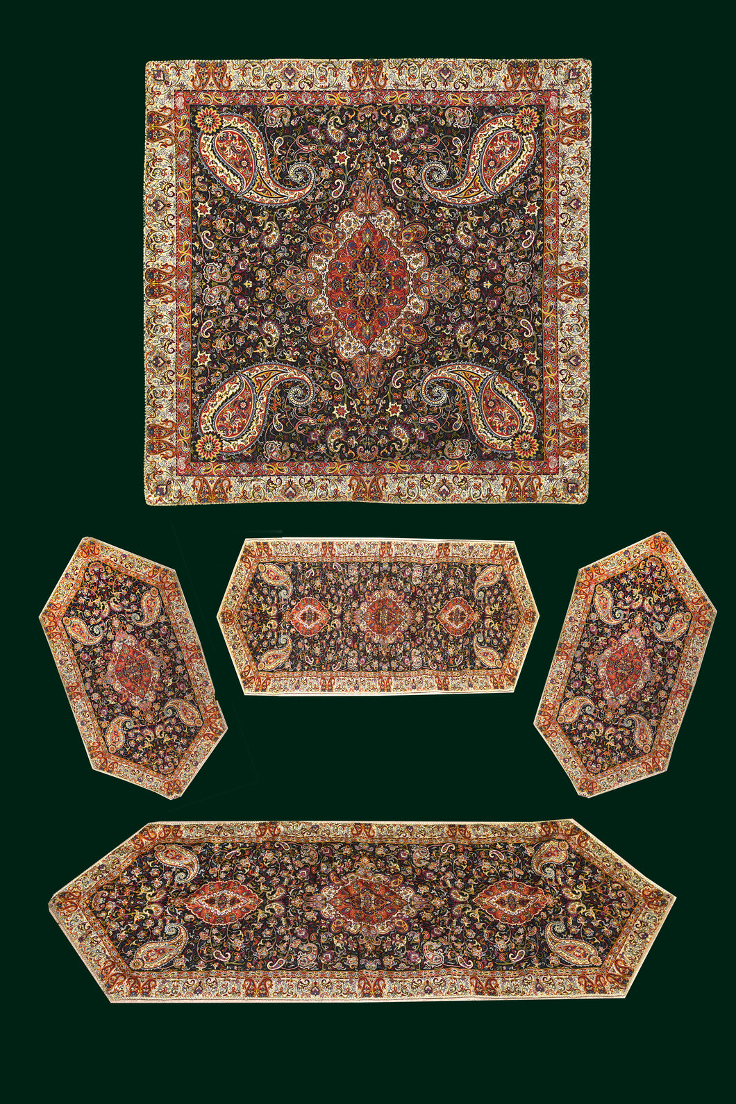 Set Of Persian Silk Termeh Tapestry Shahpasand Design