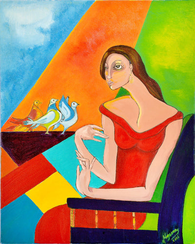 Lady with her birds