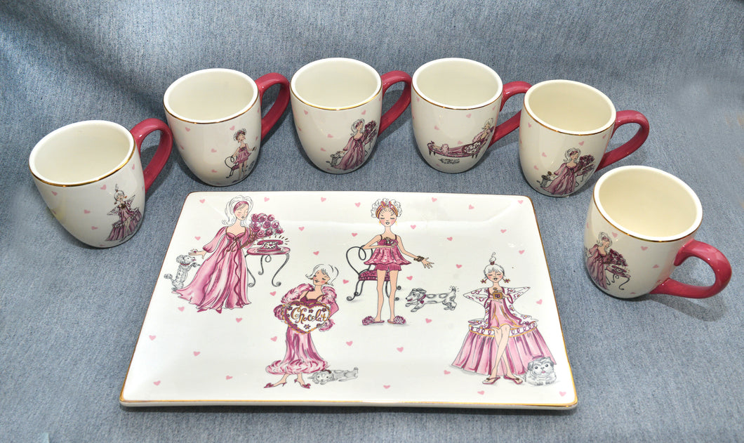 Vintage Set OF Six Coffee Set with Tray