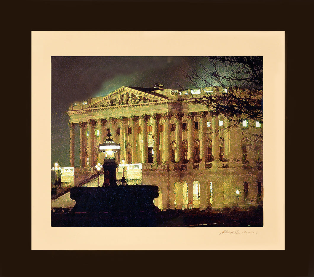 House side of the US Capitol Watercolor Effect at Night