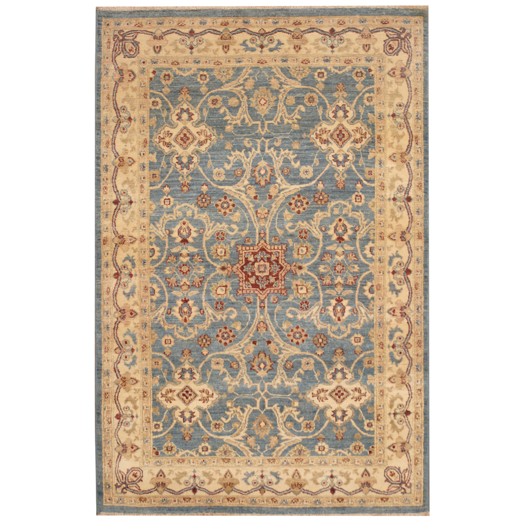 Blue Afghan Hand-Knotted  Rug Oushak Design  Size 4' x 6'