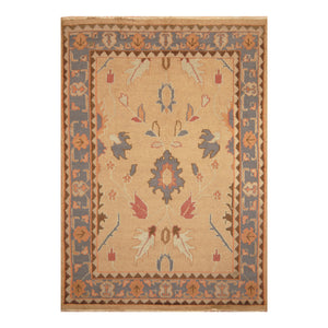 Beige Indian Rug  Moroccan Design Hand-Knotted Size 6'1"x 8'7"