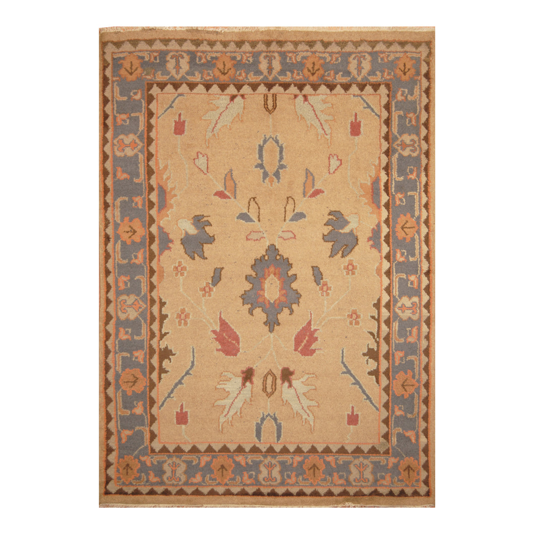 Beige Indian Rug  Moroccan Design Hand-Knotted Size 6'1