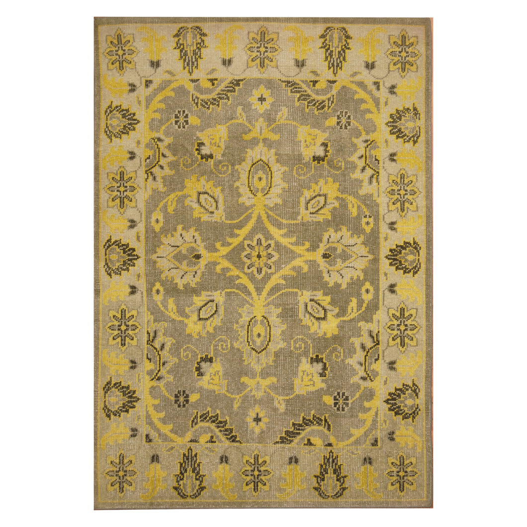 Olive Green Indian Rug Moroccan Design Hand-Knotted Size 5'1