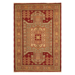 Red Indian  Rug Kazak Design Hand Knotted Size 4'3" x 6'1"