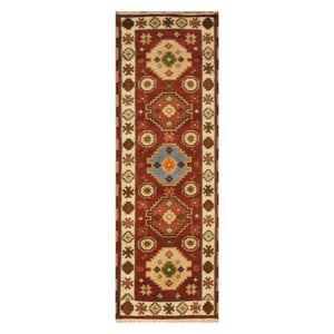 Red Indian Kazak Runner Rug Hand Knotted  Size 2'2" x 6'6"