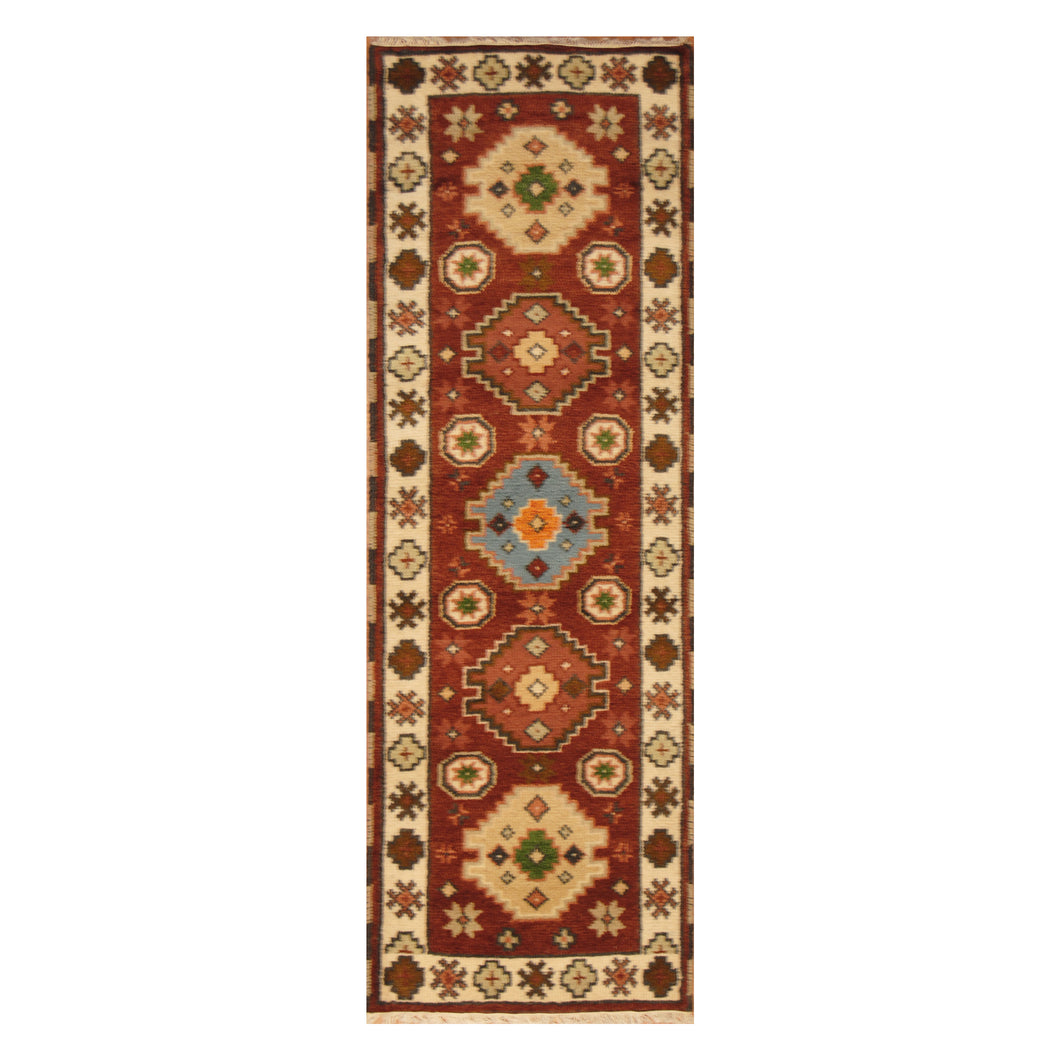 Red Indian Kazak Runner Rug Hand Knotted  Size 2'2