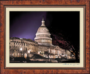 Photo Of  The U.S Capitol at Night Water Color Effect