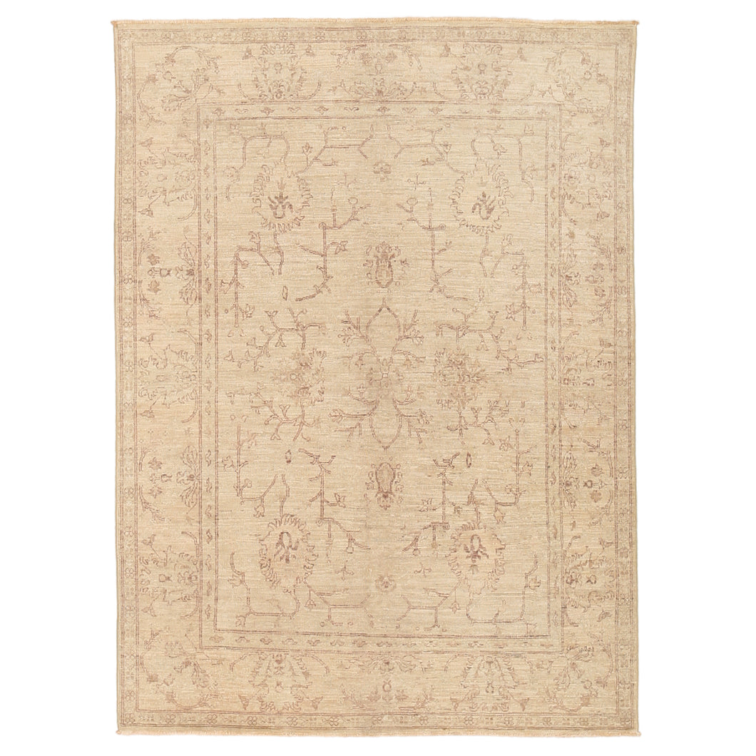Beige Afghan Oushak Design Rug Hand Knotted Size 4'9