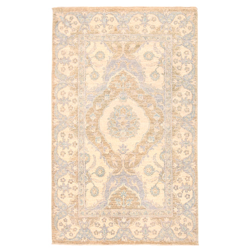 Beige Afghan Tabriz Design Rug Hand Knotted Size 3' x 5'