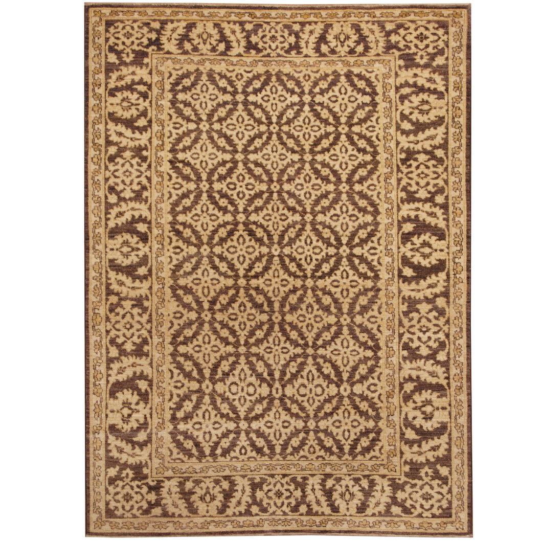 Beige Afghan Khotan Design Rug Hand Knotted Size 4' x 5'5