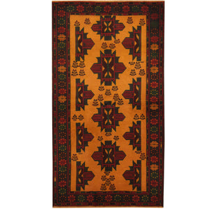 Red Afghan Baluchi Tribal Design Hand Knotted Size 3'8"x 6'6"