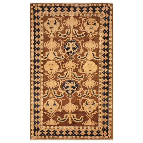 Brown Gold Afghan Oushak Design Rug Hand Knotted Size 3'6