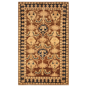 Brown Gold Afghan Oushak Design Rug Hand Knotted Size 3'6" x 5'9"