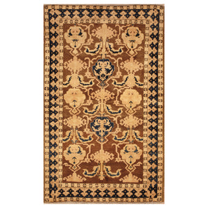 Brown Gold Afghan Oushak Design Rug Hand Knotted Size 3'6" x 5'9"