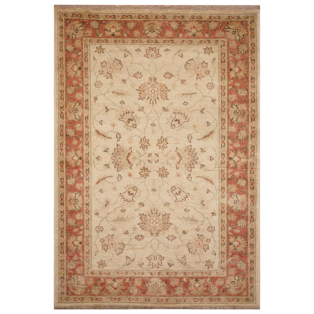 Beige Traditional  Floral Afghan Oushak Design Rug Hand Knotted Size 4' x 5'8