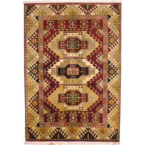 Beige Black Indian Kazak Design Rug Hand Knotted Size 4' x 6'