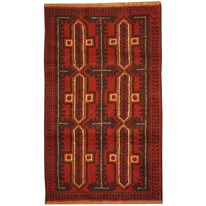 Vintage Red Afghan Baluchi Tribal Rug Hand Knotted Size 2'9" x 4'6"