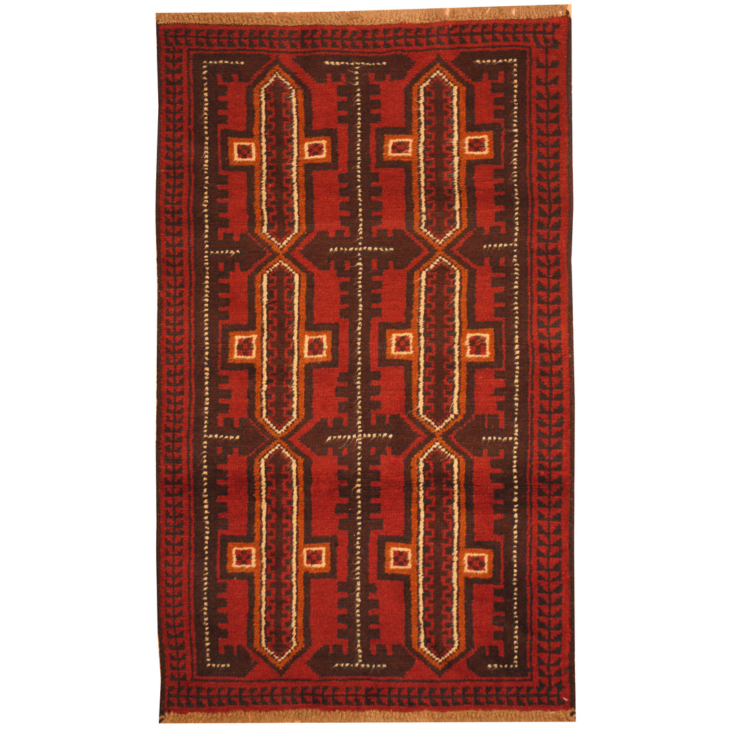 Vintage Red Afghan Baluchi Tribal Rug Hand Knotted Size 2'9