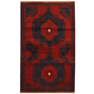 Vintage Afghan Baluchi Tribal Rug Hand Knotted Size 3' x 4'8"