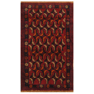 Red Afghan Kazak  Design Tribal  Rug Hand Knotted Size 2'10" x 4'10"